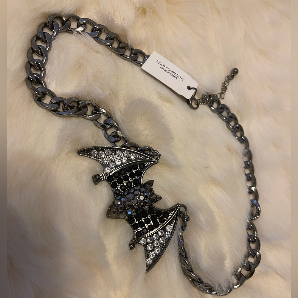 NATASHA NEW Statement Black Bat Crystals Necklace bling perfect for Halloween
